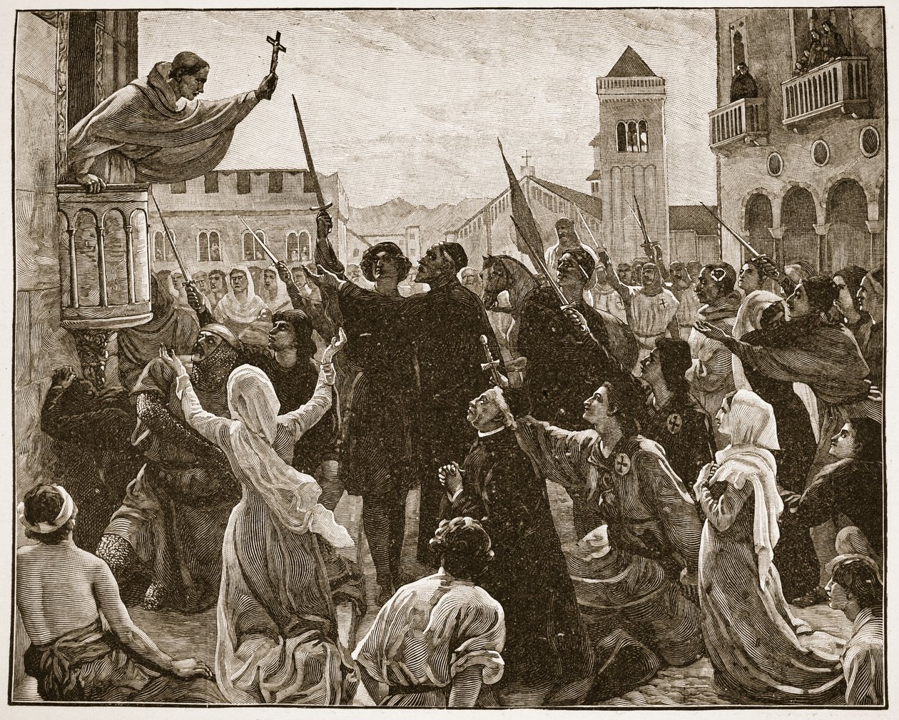 St. Bernard som predikar det andra korståget, illustration från 