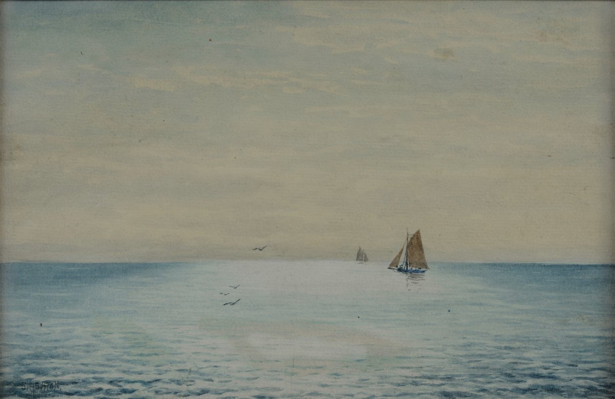 Havslandskap med en ketch, utanför Adelaide, södra Australien av James Ashton