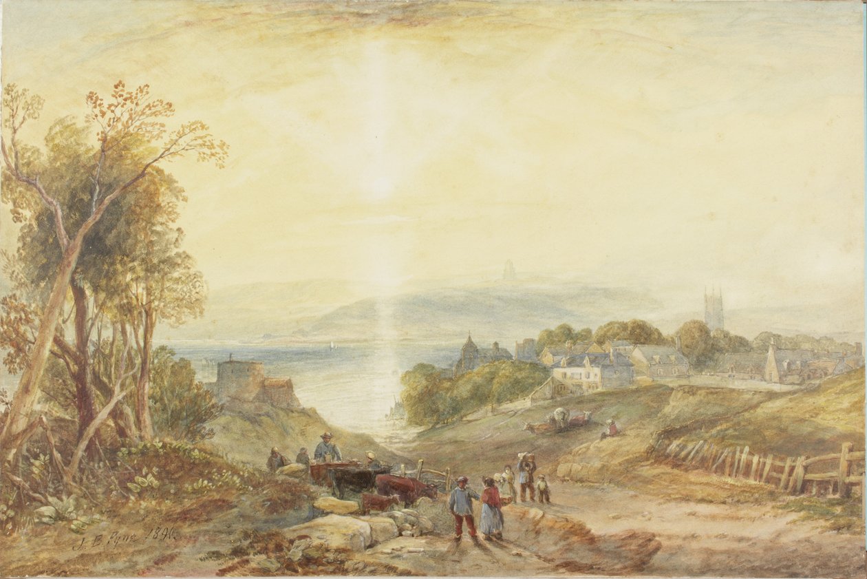Byn på sjöns strand (akvarell på kartong) av James Baker Pyne