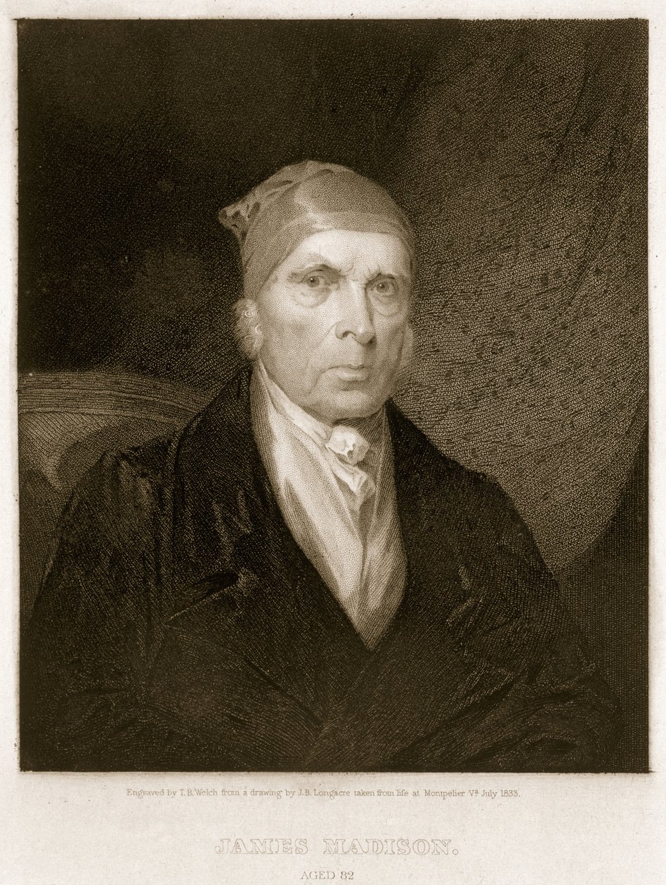 James Madison 82 år, graverad av Thomas B. Welch (1814-74) av James Barton Longacre