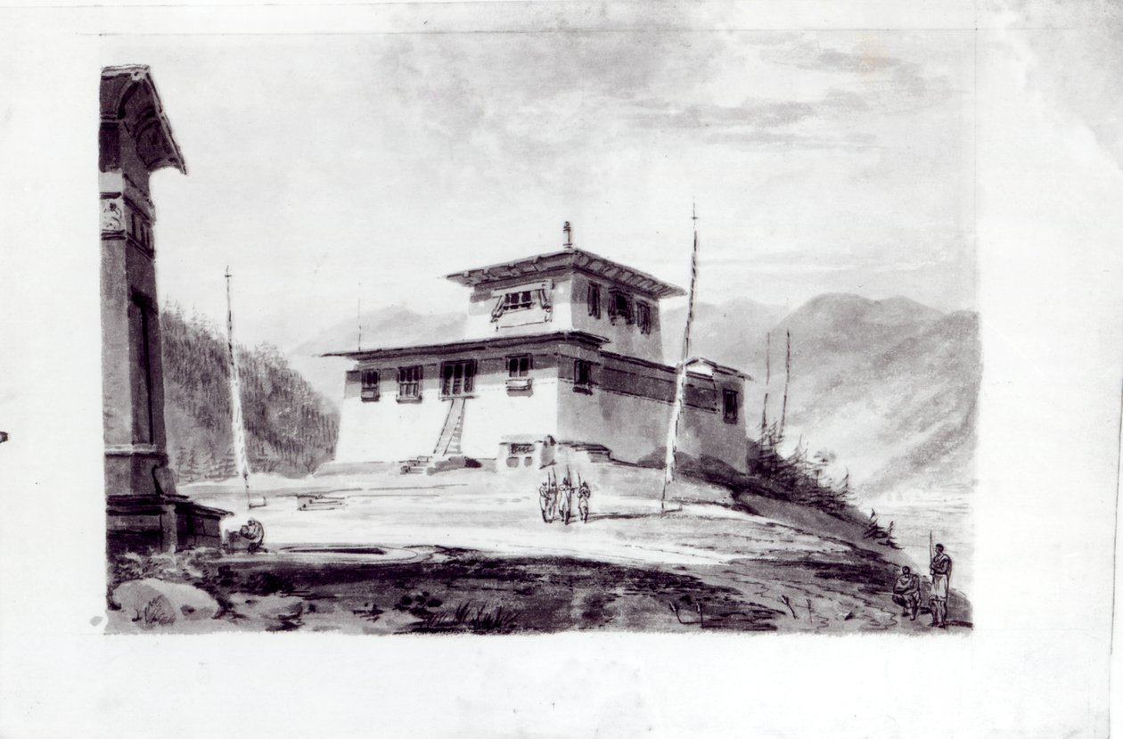 The Residence of Lam Glassa-too, akvarell av Samuel Davies efter gravyr av James Basire