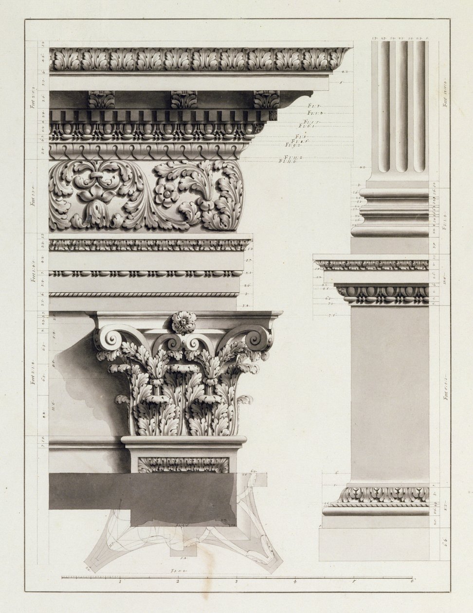 Förhöjning av Piedestal Entablature of the Arch i Tripoli (penna och bläck och grå tvätt över grafit på papper) av James Bruce