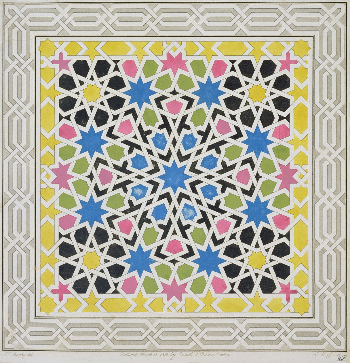 Mosaikdesign från Alhambra, från "The Arabian Antiquities of Spain", publicerad 1815 av James Cavanagh Murphy
