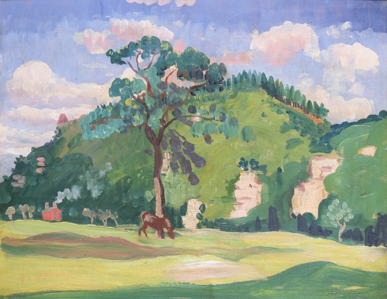 Landskab med græssende hest, 1912-13 swed av James Dickson Innes