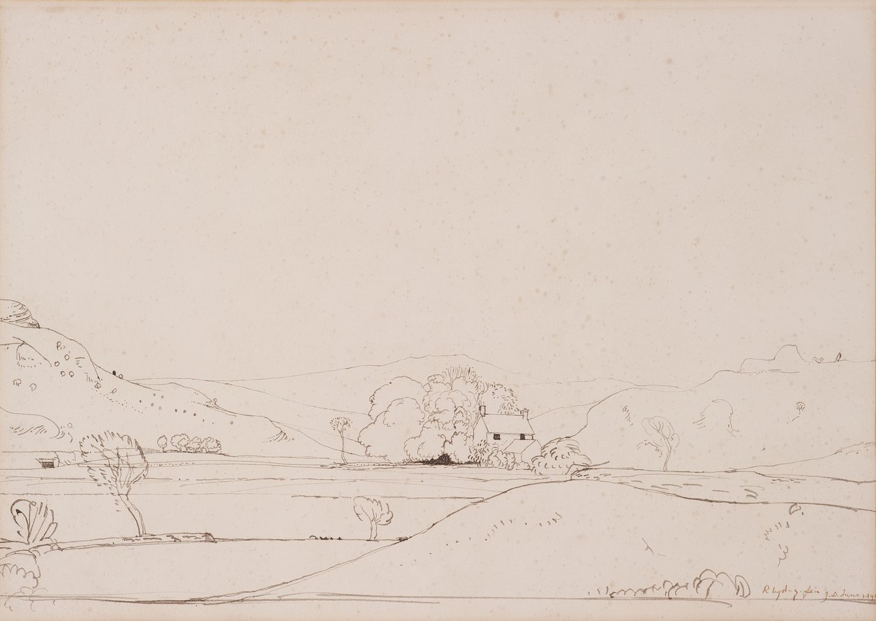 Rhyd-y–Fen, 1911 (penna & brunt bläck på papper) av James Dickson Innes