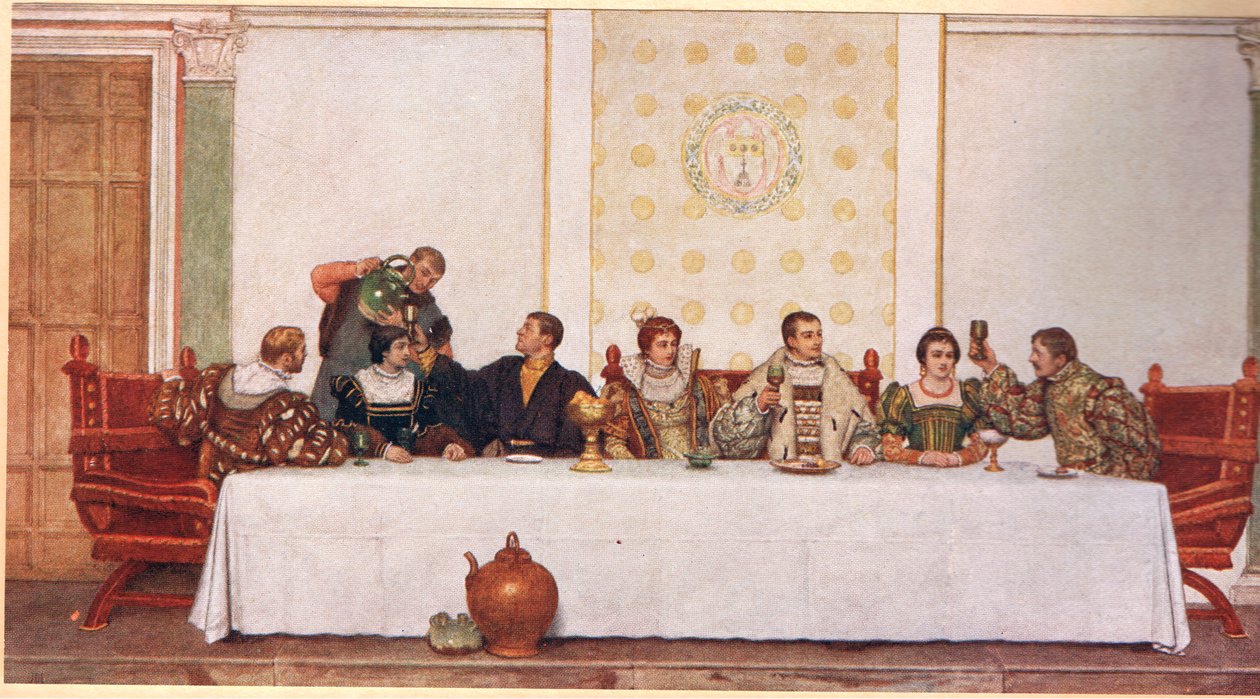 Bröllopsfesten, illustration ur "Köpmannen i Venedig", ca 1910 av James Dromgole Linton