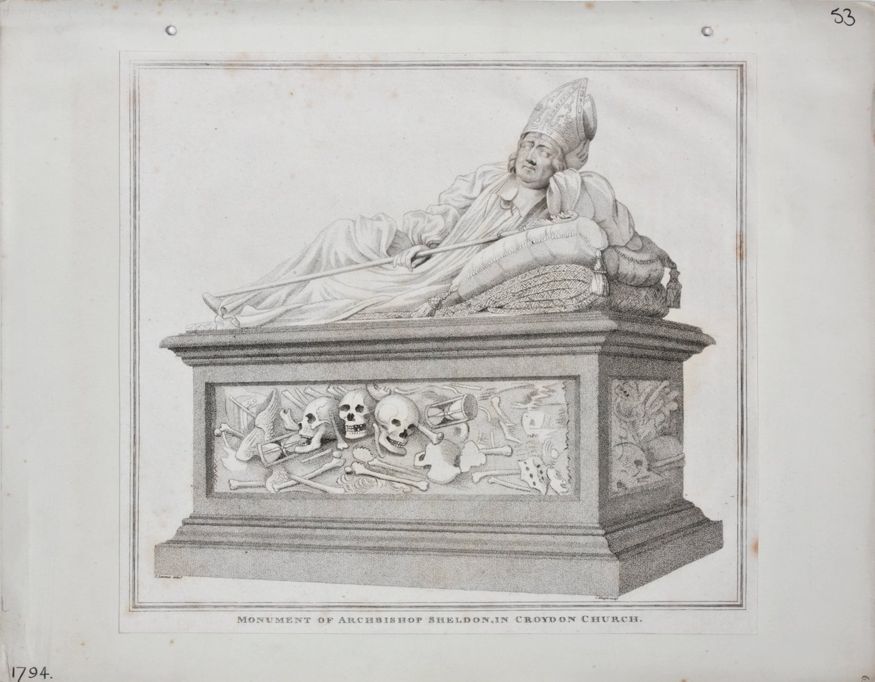 Monument över ärkebiskop Sheldon i Croydon Church, 1794 av James Edwin Cooper
