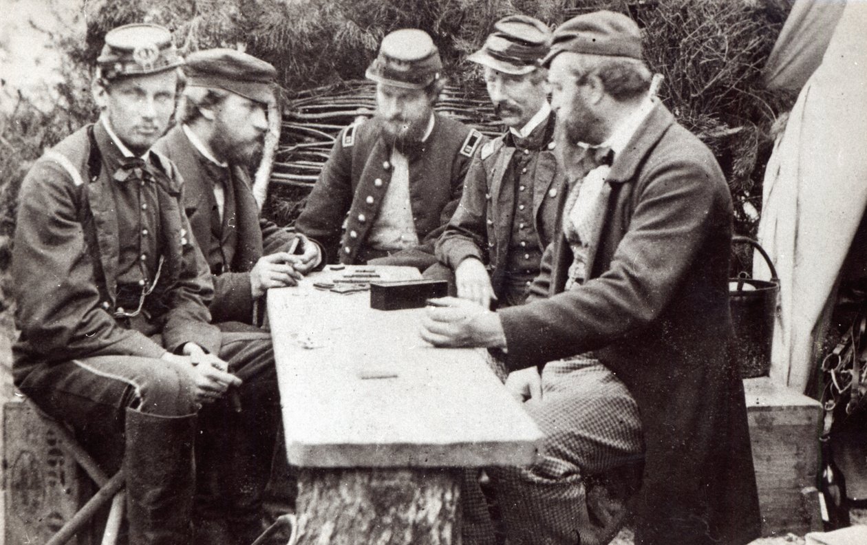 Comte de Paris och hans bror, Duc de Chartres, spelade domino som gäster i Army of the Potomac under det amerikanska inbördeskriget, 3 maj 1862 av James F. Gibson