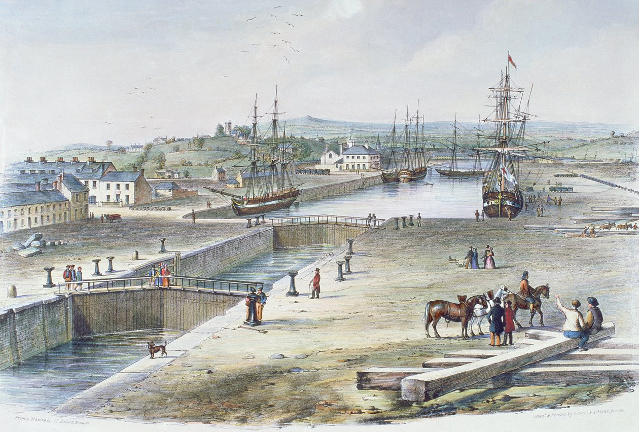Utsikt över hamnen, Newport, Monmouthshire, 1842 av James Flewitt Mullock