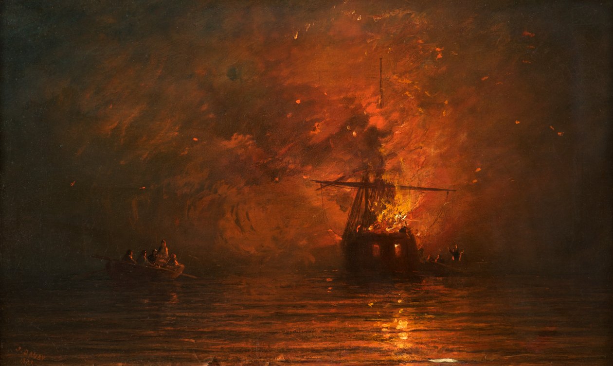 Fartyg i brand, 1873 av Francis Danby
