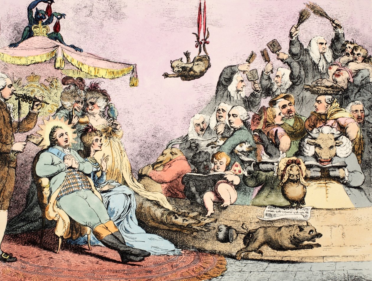 Ancient Music, pub. 1787 (handfärgad etsning) av James Gillray
