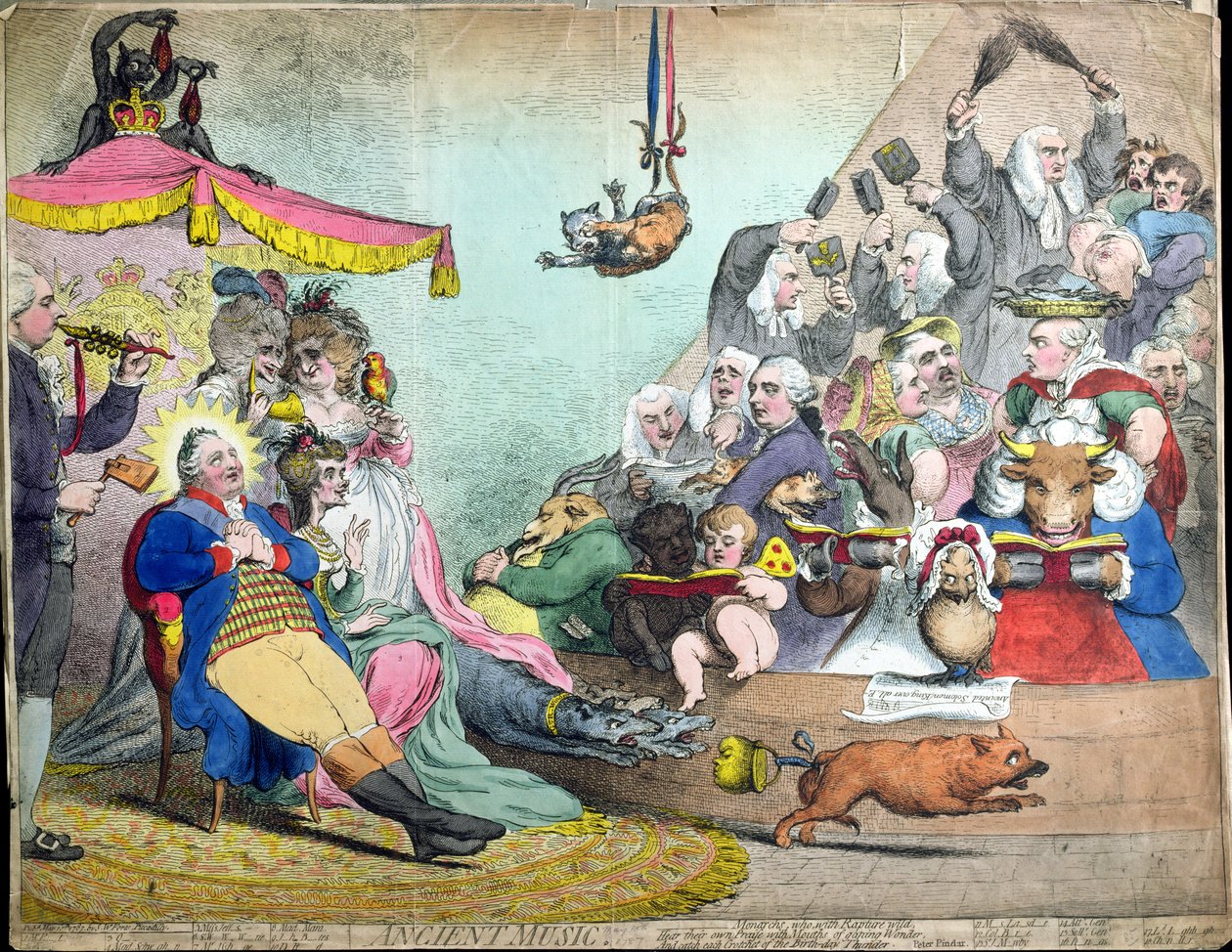 Ancient Music, utgiven av S.W. Fores 1787 (handfärgad etsning) av James Gillray