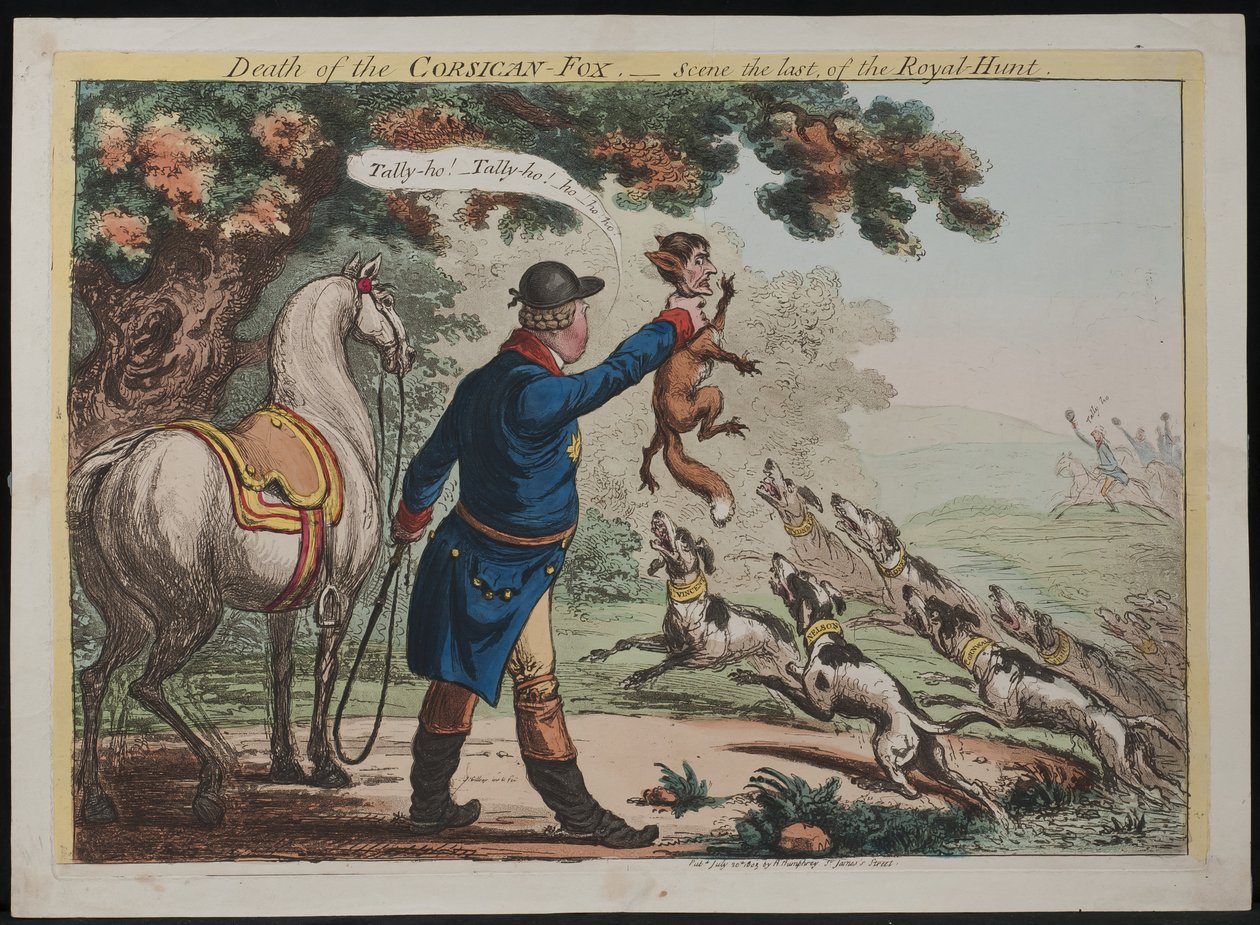 Death of a Corsican Fox – Scen den sista av Royal-Hunt, 1803 av James Gillray