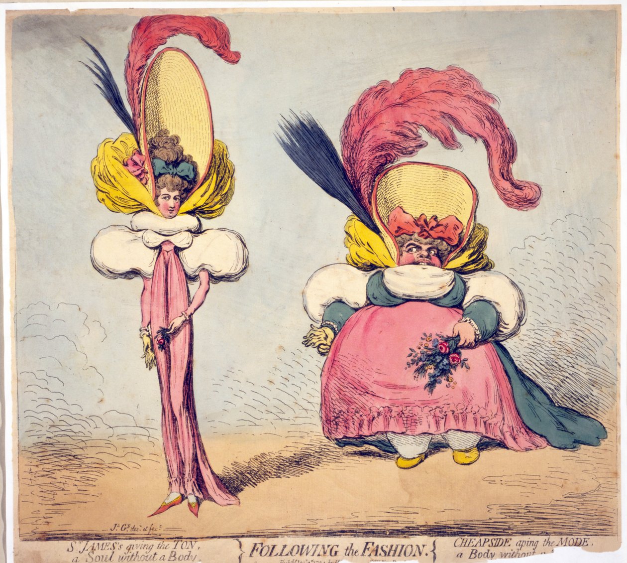 Efter Fashion, pub. 1794 (handfärgad gravyr) av James Gillray