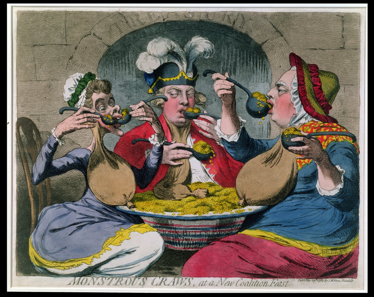 Monstruus Craws at a New Coalition Feast, utgiven av S.W. Fores 1787 (etsning med akvatint) av James Gillray