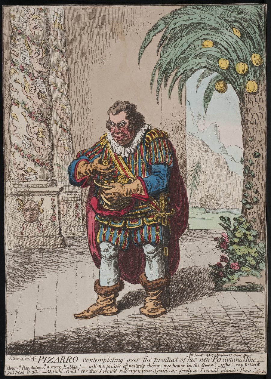 Pizarro funderar över produkten från sin nya peruanska gruva, 1799 av James Gillray