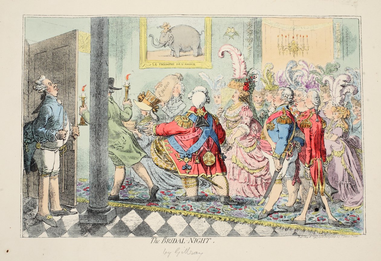 Bröllopsnatten, 1797 (handkolorerad etsning) av James Gillray