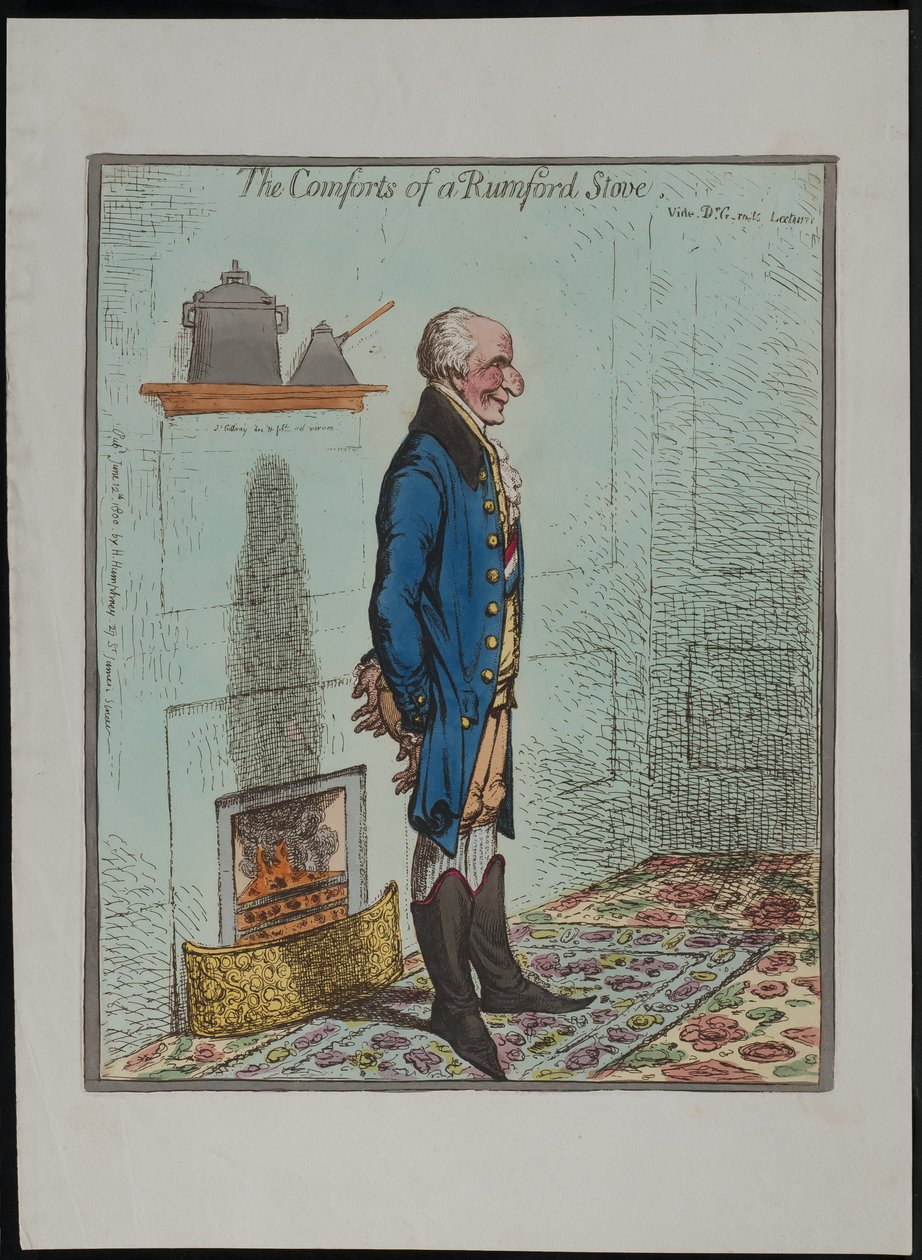 Komforten med en Rumford Stove, 1800 av James Gillray