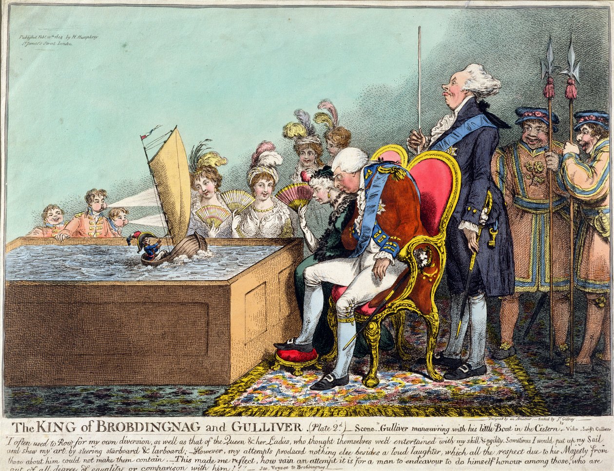 The King of Brobdingnag and Gulliver (Plate 2d) publicerad av Hannah Humphrey 1804 (etsning med gravyr och wc på papper) av James Gillray