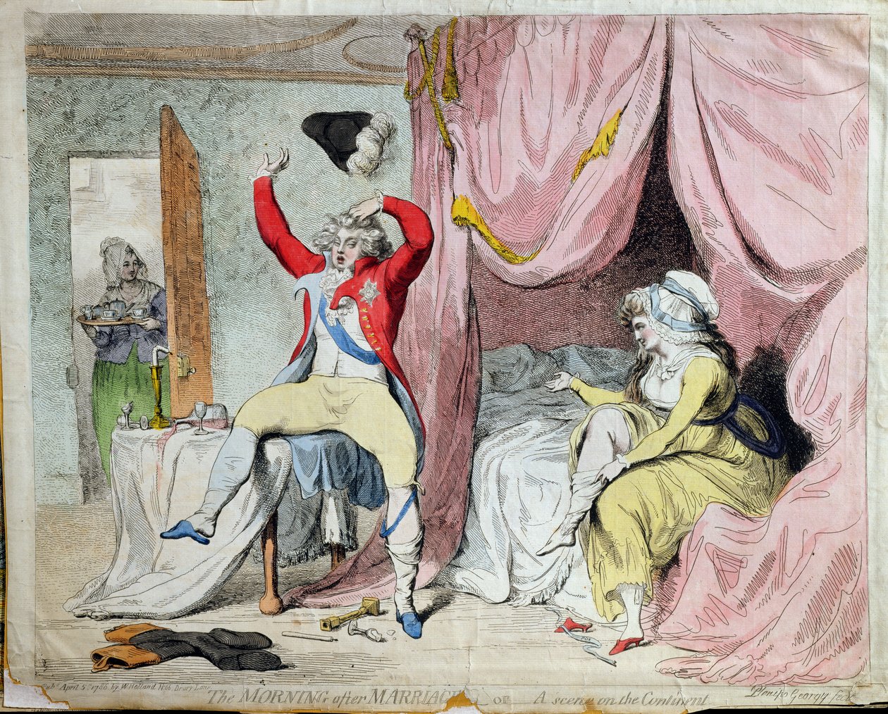 Morgonen efter äktenskapet, eller en scen på kontinenten, publicerad av W, Holland 1788 (handfärgad etsning) av James Gillray