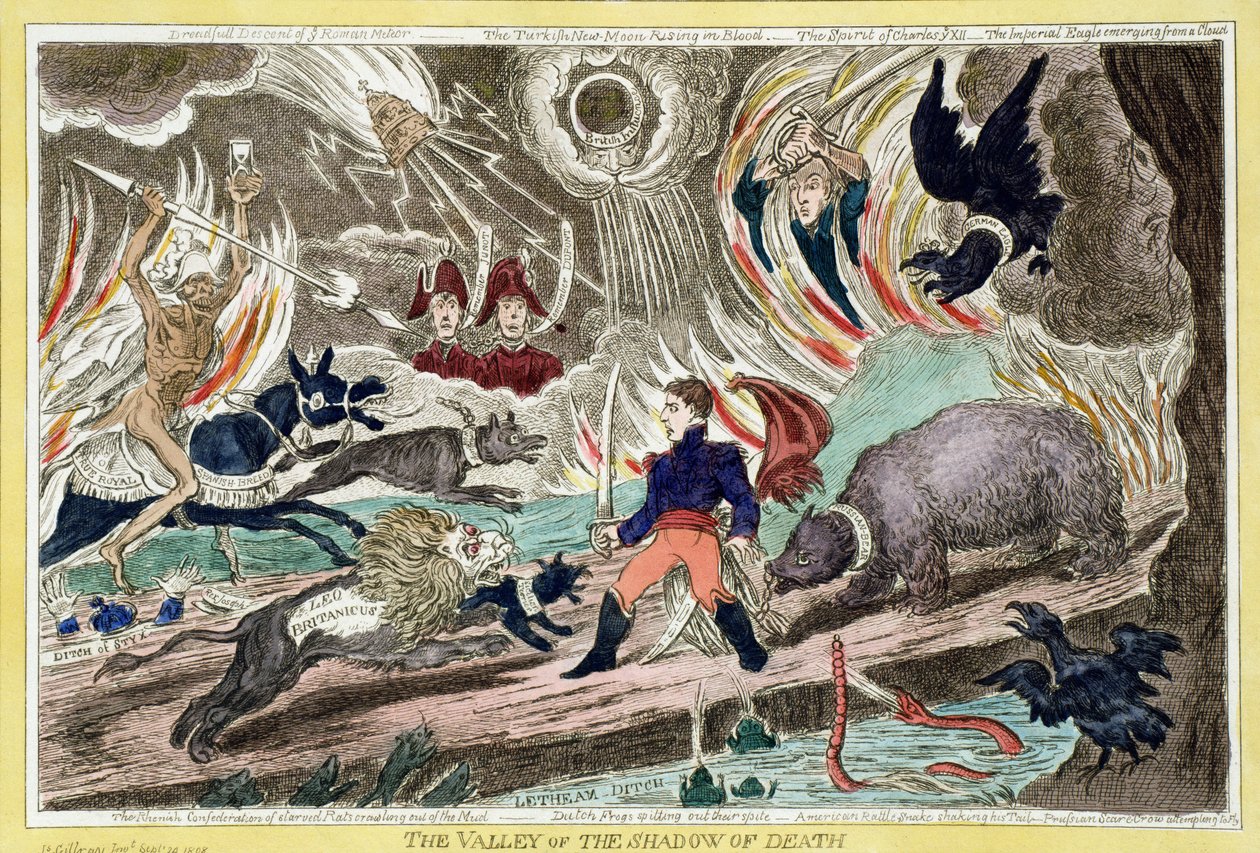 "Dödens skuggas dal", satirisk serie av James Gillray