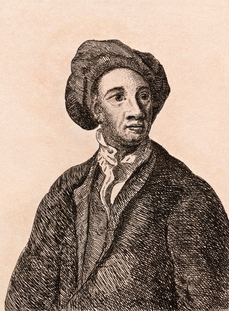 Jean Baptiste Monnoyer, illustration från "75 Portraits Of Celebrated Painters From Authentic Originals", utgiven i London 1817. av James Girtin