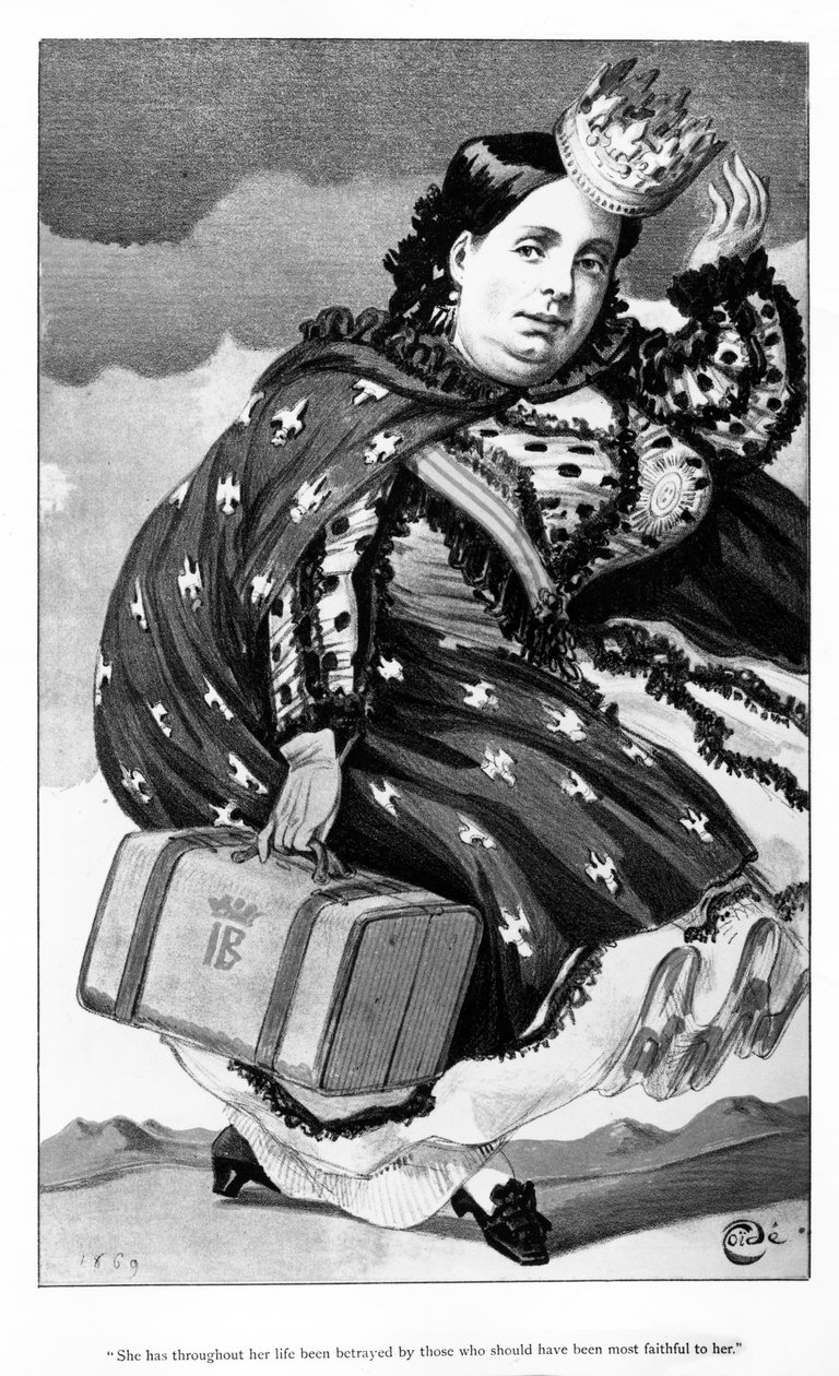 Drottning Isabella II av Spanien, karikatyr publicerad i tidningen Vanity Fair, 18 september 1869. av James Jacques Joseph Tissot