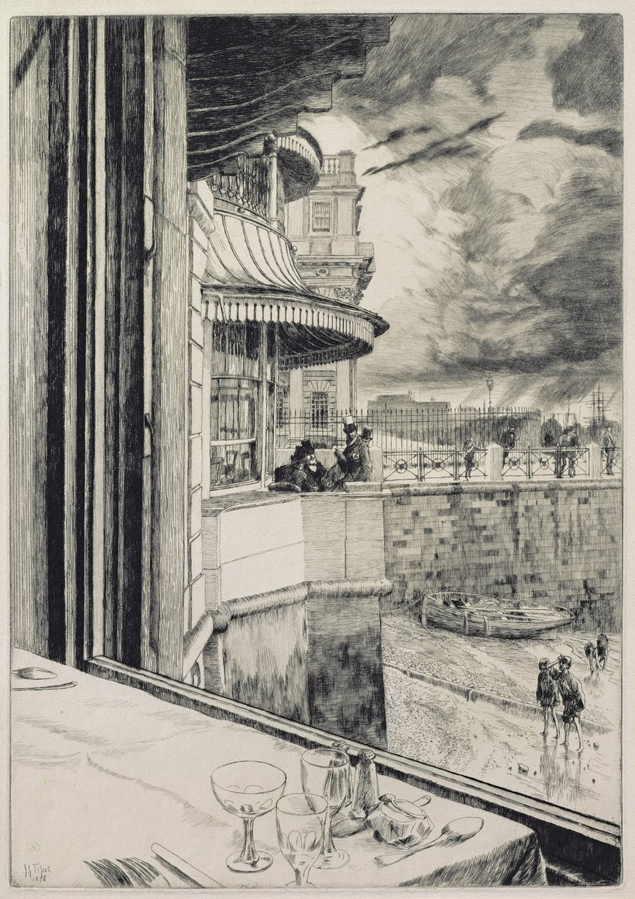 Trafalgar Tavern, 1878 (etsning och torrnål) av James Jacques Joseph Tissot