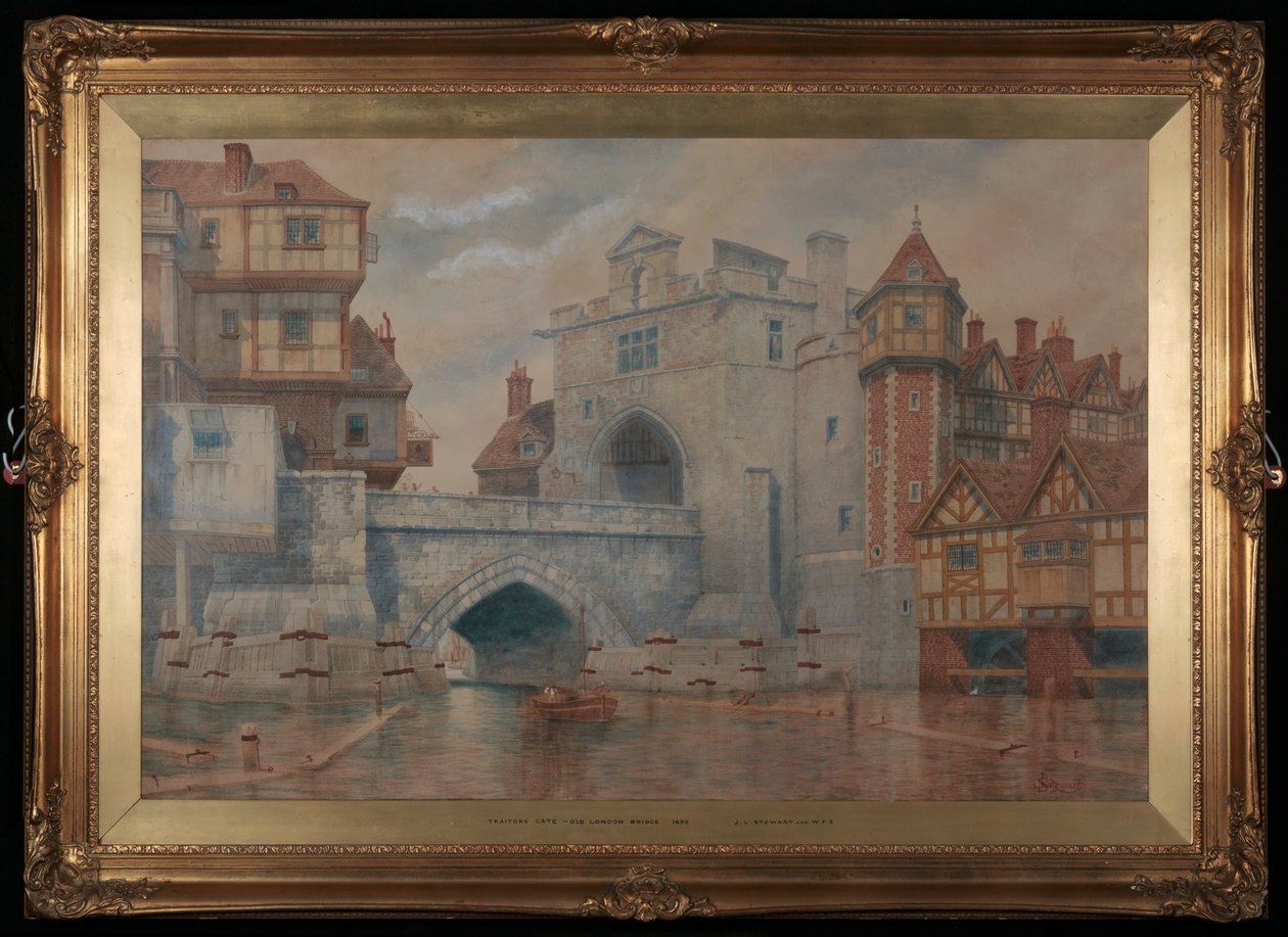 Traitors Gate - Old London bridge 1650 (wc) av James Stewart