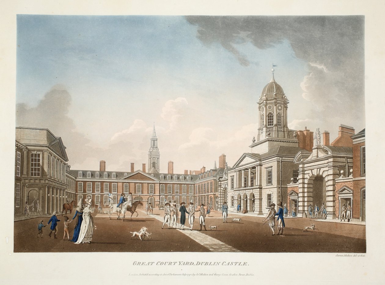 The Great Court Yard, Dublin Castle, 1792 (handfärgad gravyr) av James Malton