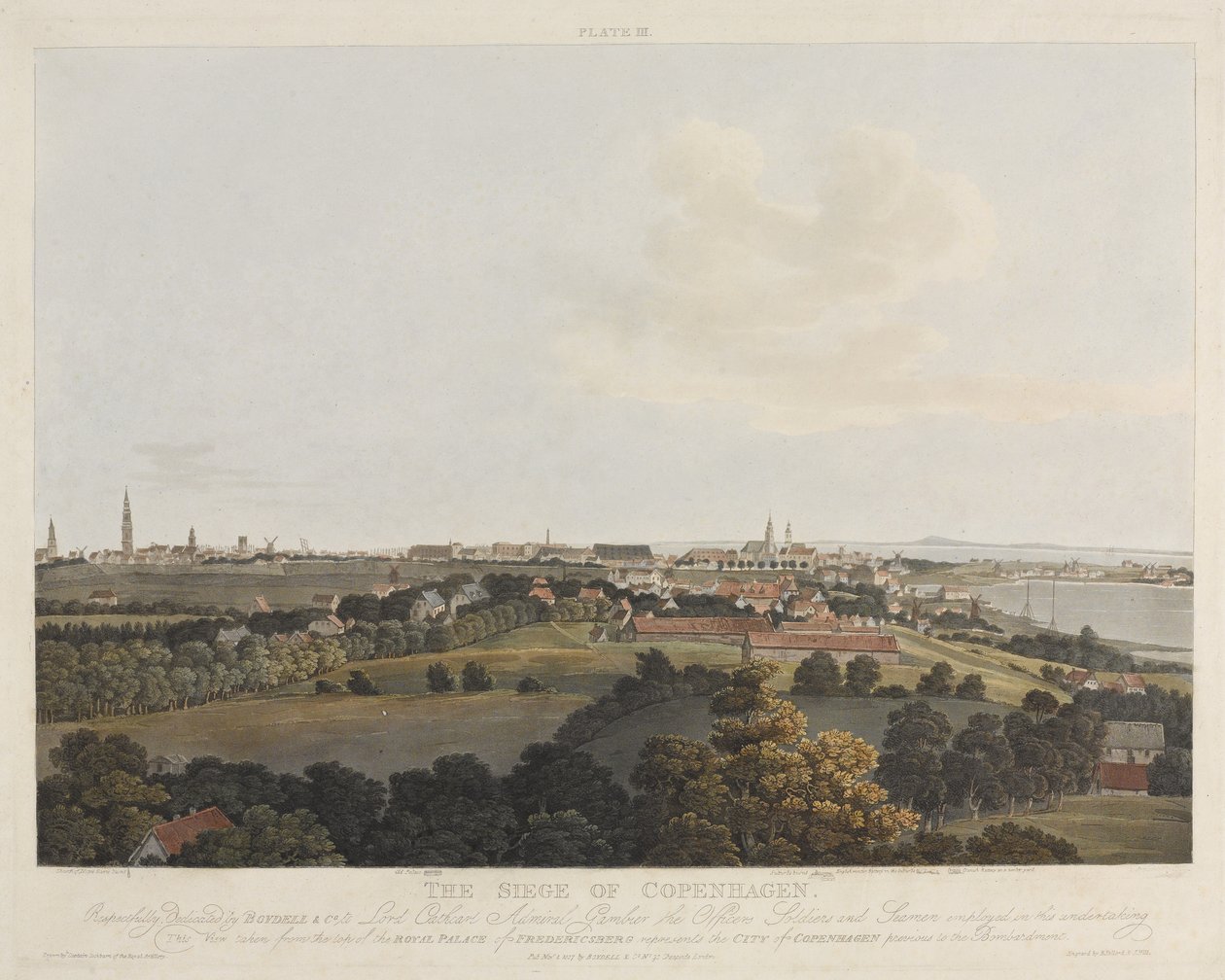 Danmark 1807: Belägringen av Köpenhamn, graverad av Robert Pollard (1792-1876) och Joseph Constantine Stadler (1780-1812), publicerad 1807 (akvatint i färg). av James Pattison Cockburn