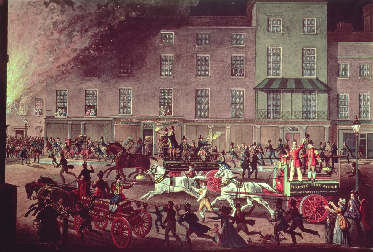 London Fire Engines, graverad av R.G. Reeve, pub. av Thomas McLean, ca 1830 av James Pollard