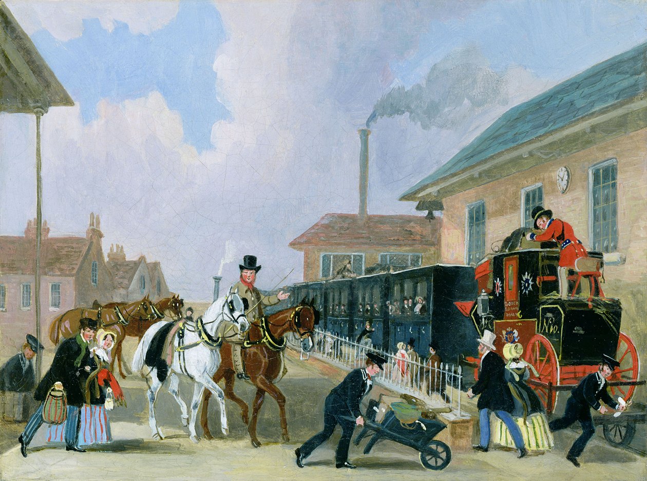 Louth-London Royal Mail som reser med tåg från Peterborough East i december 1845 (efter konservering) av James Pollard