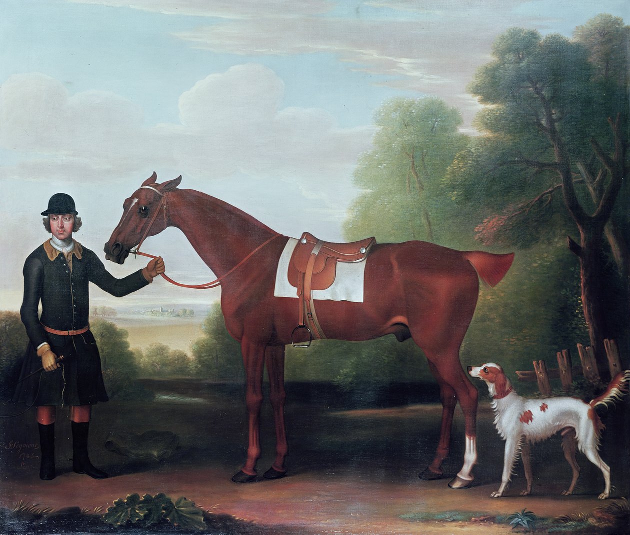 Lord Portmans "Snap" som hålls av brudgummen med hund av James Seymour