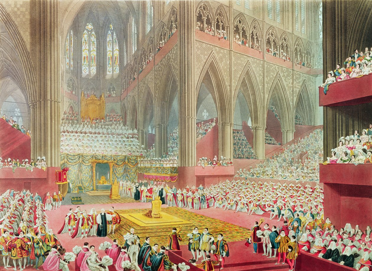 The Coronation of King George IV: The Recognition, 19 juli 1821, graverad av Matthew Dubourg, 1822 av James Stephanoff