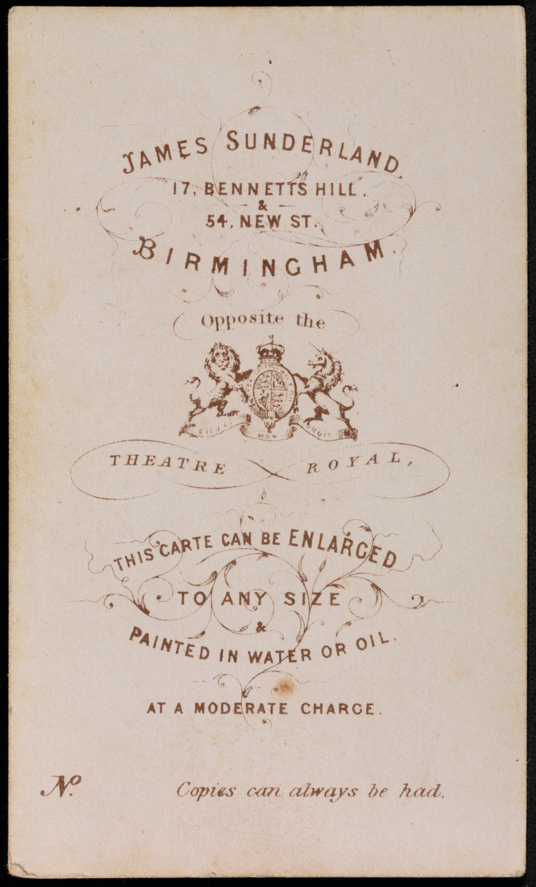 Fotografens avtryck, ca 1870 (tryckt kort) av James Sunderland