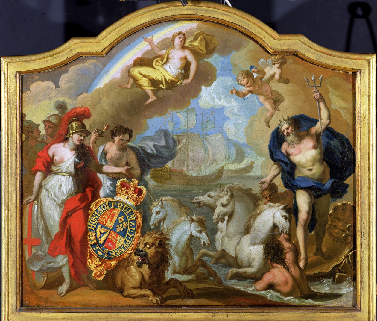 Allegori över Storbritanniens makt till sjöss, ritning till en dekorativ panel för George I:s ceremoniella vagn, ca 1720 av James Thornhill