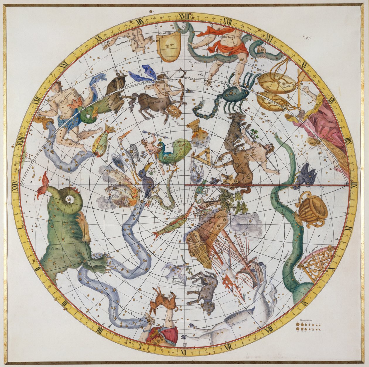 Platta 27 från "Atlas Coelestis", av John Flamsteed (1646-1719), utgiven 1729 (handkolorerat gravyr). av James Thornhill