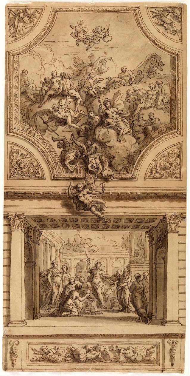 Studie för trappdekoration, Hanbury Hall av James Thornhill