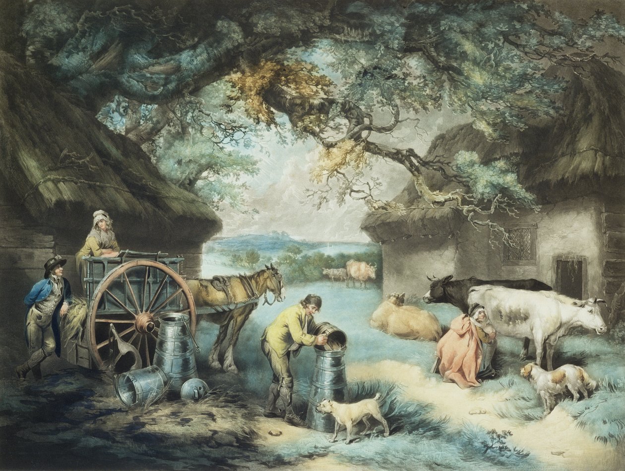 The Dairy Farm, graverad av konstnären, pub. av R. Ackermann, 1801 (mezzotintgravyr) av James Ward