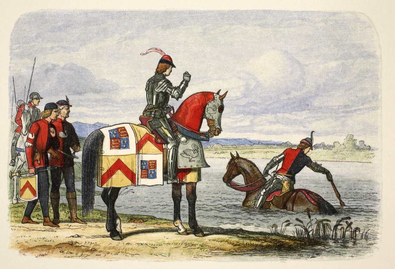 Buckingham finner Severn oframkomlig, 18 oktober 1483, från A Chronicle of England BC 55 till AD 1485, pub. London, 1863 av James William Edmund Doyle