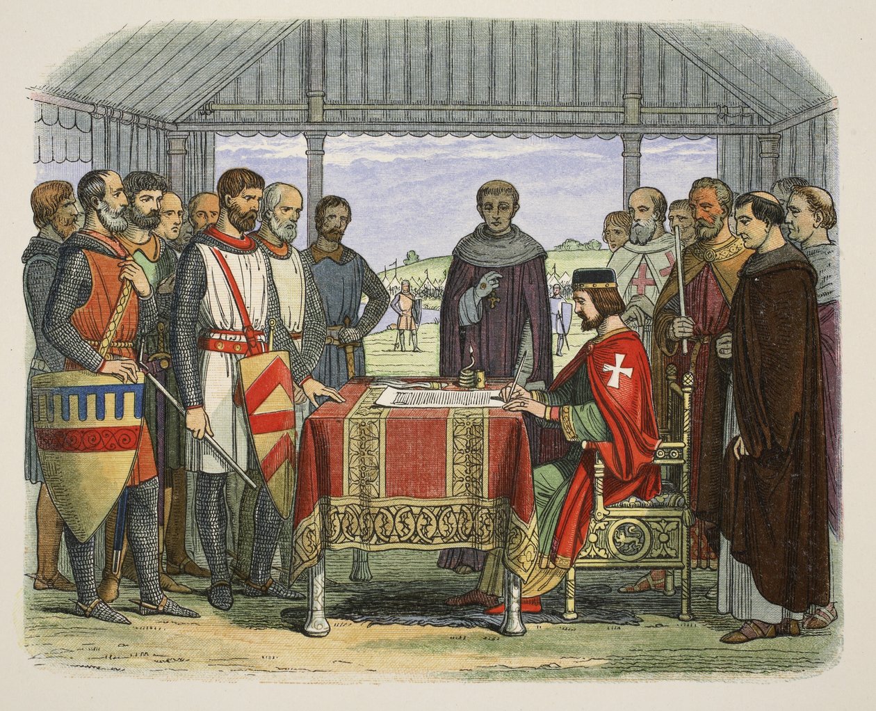Kung John undertecknar den stora stadgan, från A Chronicle of England BC 55 to AD 1485, pub. London, 1863 av James William Edmund Doyle