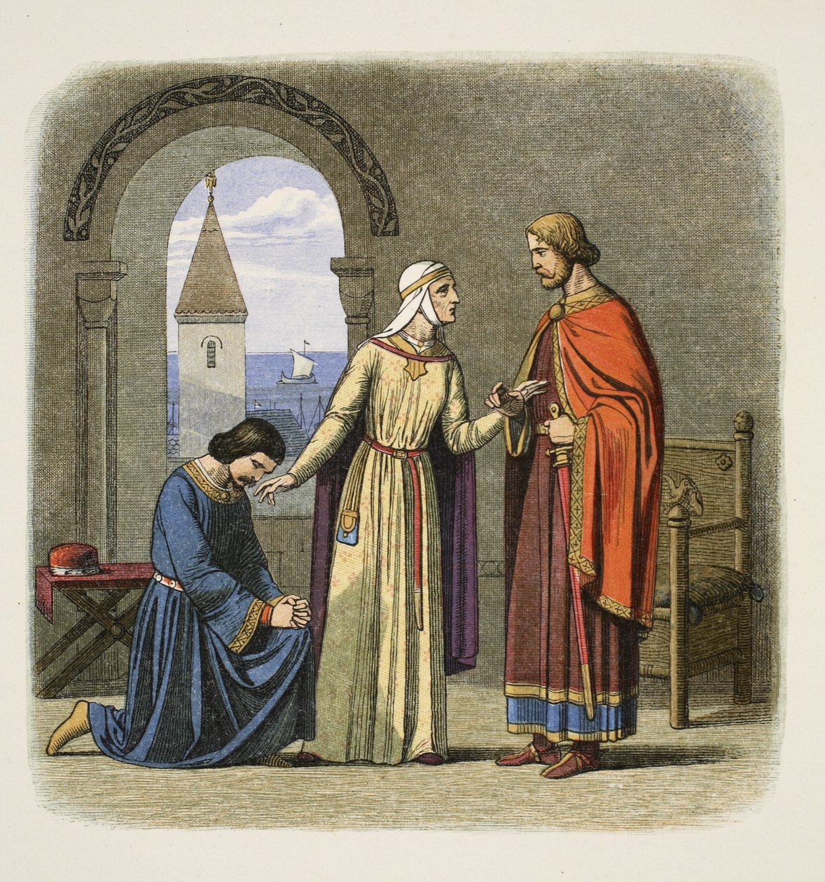 Richard benådar sin bror John, 1194, från A Chronicle of England BC 55 till AD 1485, pub. London, 1863 av James William Edmund Doyle