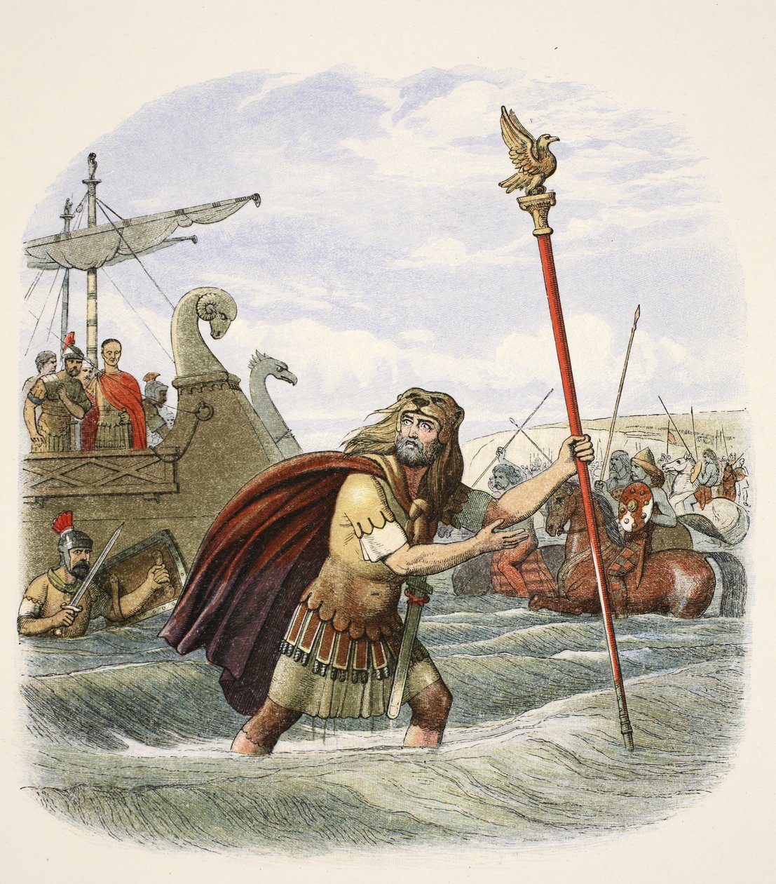 Den romerska fanbäraren av den tionde legionen som landade i Storbritannien, 55 f.Kr., från A Chronicle of England BC 55 till AD 1485, pub. London, 1863 av James William Edmund Doyle