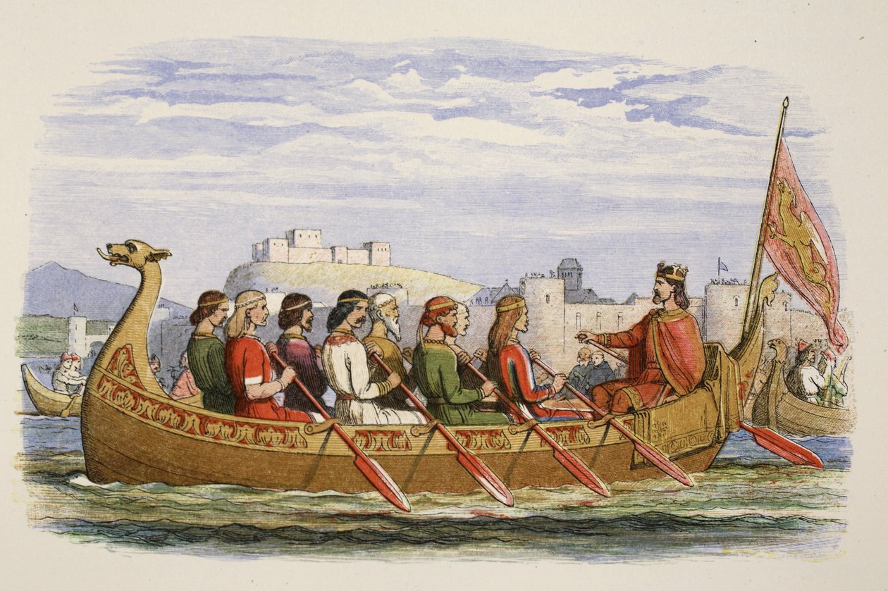 Edgars pråm bemannad av åtta kungar på Dee, 973 AD, från A Chronicle of England BC 55 AD 1485, pub. London, 1863 av James William Edmund Doyle