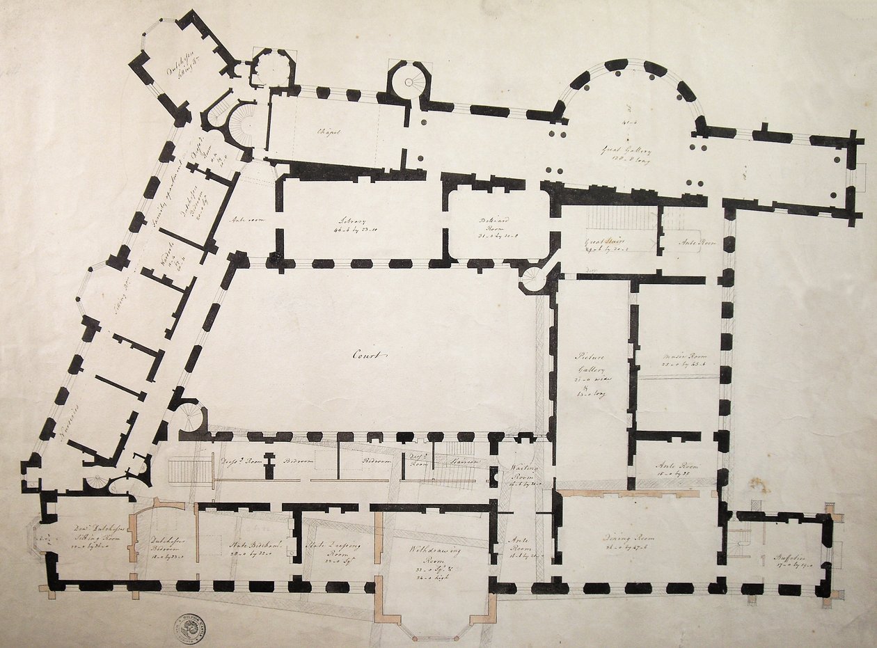 Design för förändringar av det tredje slottet (penna och bläck med tvätt på papper) av James Wyatt