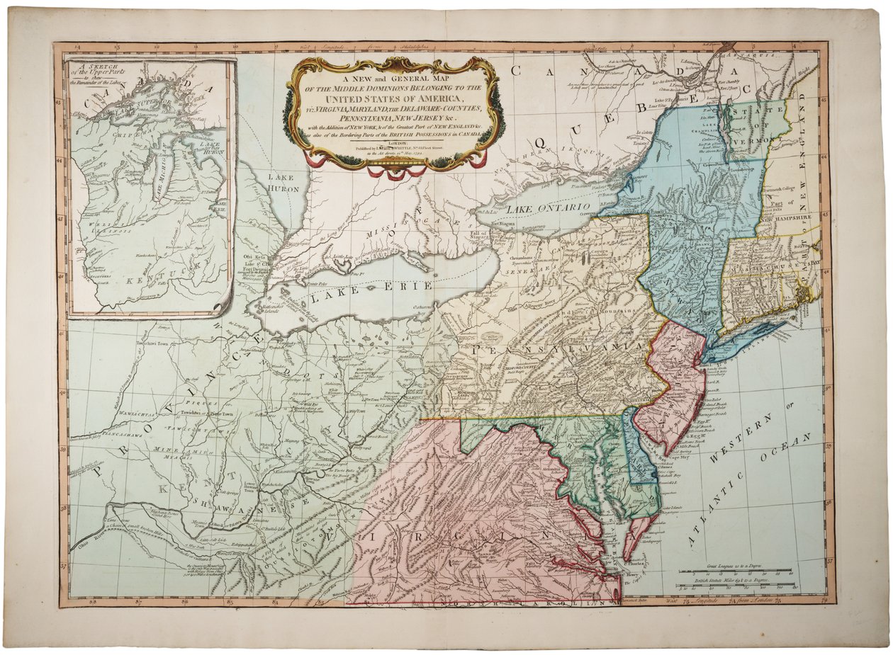 En ny och allmän karta över den mellersta dominionen som tillhör Förenta staterna, 14 maj 1794. av James and Laurie, Robert Whittle
