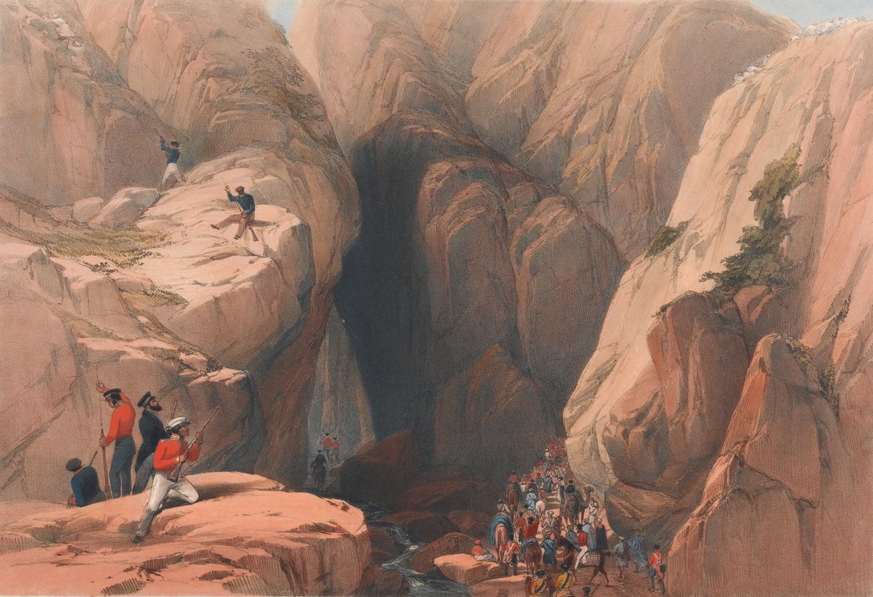 Ingång till Kojak-passet från Parush, ca 1839 (litografi, tonad) av James (after) Atkinson