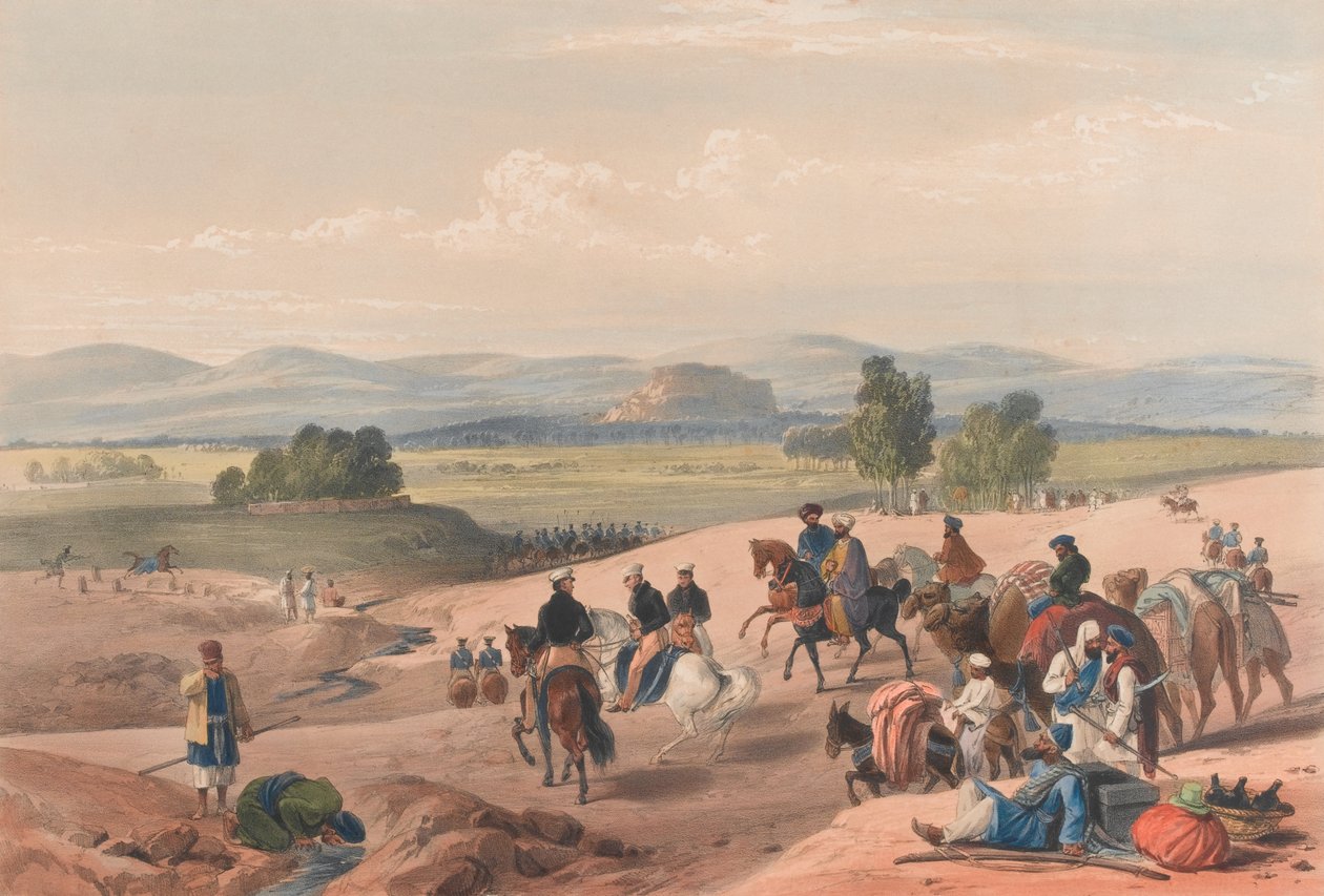 The Approach to the Fortress of Kwettah [sic], c.1839 (litografi, tonad) av James (after) Atkinson