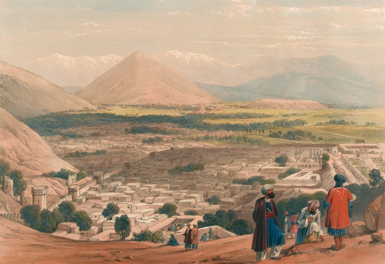 The Balla Hissar and City of Caubul [sic], från den övre delen av citadellet (litografi, tonad) av James (after) Atkinson